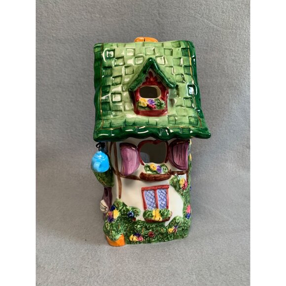 Cobblestone Village Tudor Tea Room Candle Holder Ceramic House with Green Roof - Picture 11 of 15